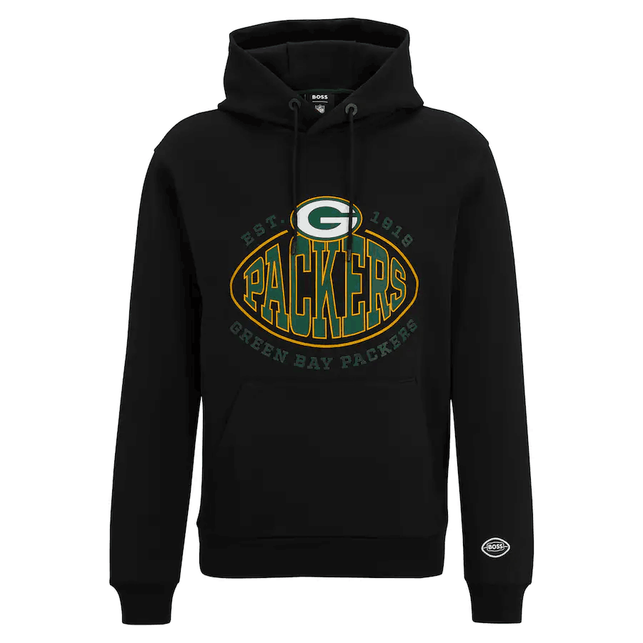 Men's Green Bay Packers Black BOSS X Touchback Pullover Hoodie